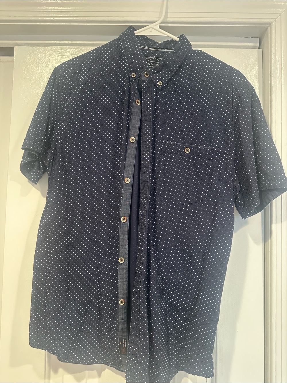 On The Road Navy Short-Sleeve Button-Down with White Micro Dots